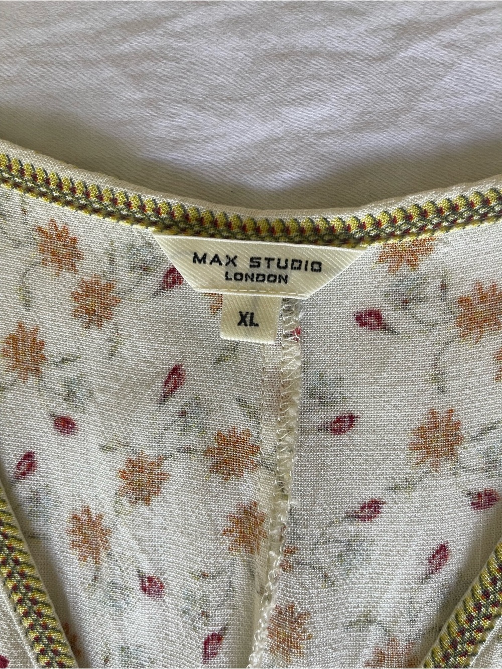 Max Studio Cream Floral V-Neck Dress with Multicolor Trim - Picture 6 of 8